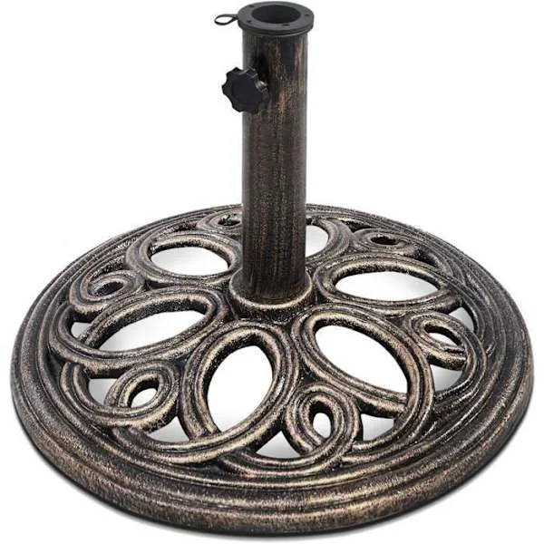 Parasolfot COSTWAY - 12,5KG för Mast Ø 38mm/48mm, i Gjutjärn, Elegant Design, Brons, Lämplig för Balkong, Trädgård, Strand
