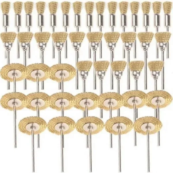 45-delars mässingsborstsats, stålborste, för Dremel Proxxon poleringssats, stålborste, polerplatta, runt borsthandtag, 3,17 mm