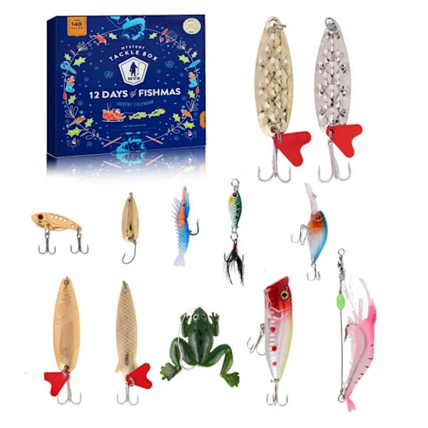 Fiskekalender - Medium fiskedrag, fiskedrag för fiske, fiskedrag set adventskalender blind box galen present till fiskeälskare (12 st)