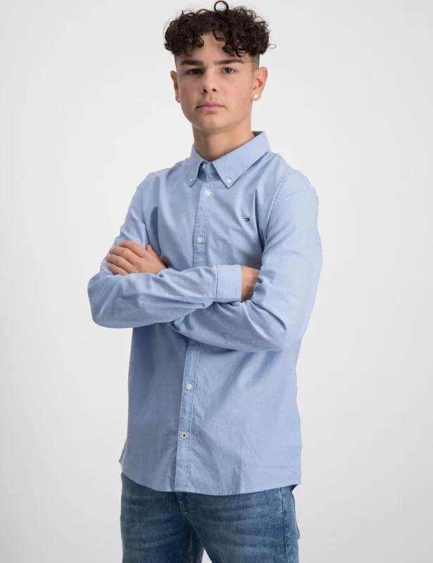 Tommy Hilfiger BOYS STRETCH OXFORD SHIRT L/S Blauw Overhemden Jongens - Kids Brand Store