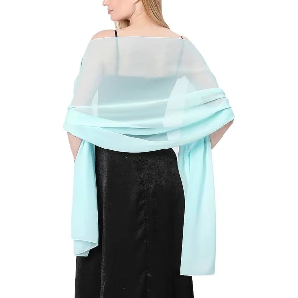 Mjuk, genomskinlig chiffonsjal och slöja för damer, lätt bröllopsscarf för aftonklänning (ljusblå)