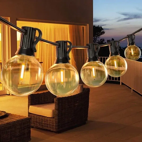 15 m Utendørs Lyslenke, LED-lyslenke med 25 G40 Plastlamper for Utendørsbruk, IP45 Vanntett Lyslenke for Hage, Terrasse, Bistro-XF6-