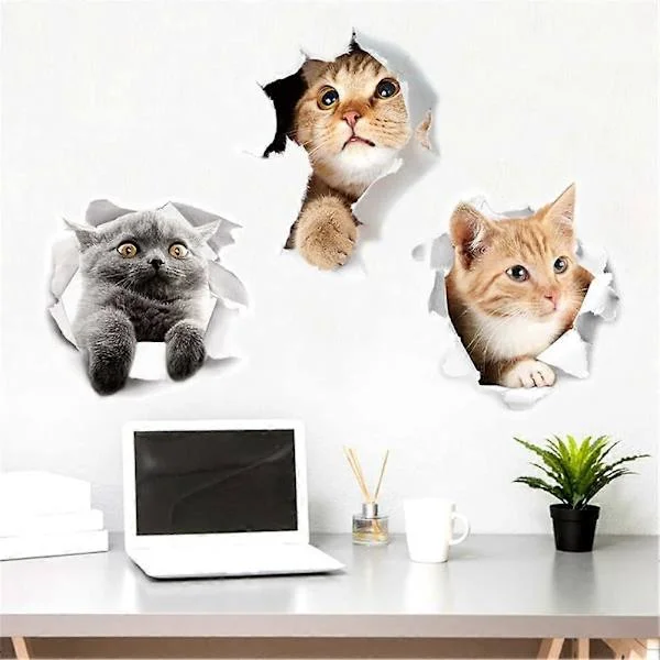 【DT】Søte 3D Katt Veggklistremerker 3-pakning Veggdekor Jenter Gutter Soverom Stue Veggdekor