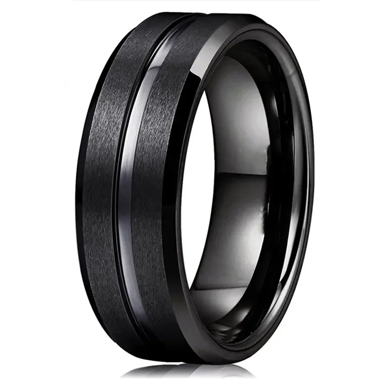 AliExpress - Mode 8mm männer Schwarz Wolfram Hochzeit Band Ringe Schwarz Nut Abgeschrägte Kante Verlobungsring für männer Valentinstag geschenke 