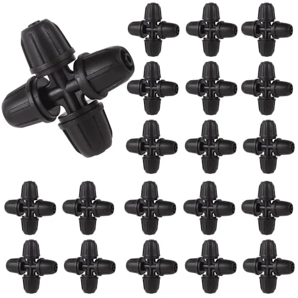 20-pakning 1/4 tommers vanningskoblinger – Låst 4-veis kobling for 6 mm dryppslange_OF