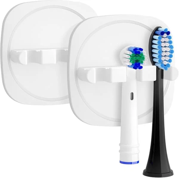 81mm Electric Toothbrush Holder 2pcs Wall Mounted Toothbrush Holder with 3M Sticker Toothbrush Head Holder for Bathroom White