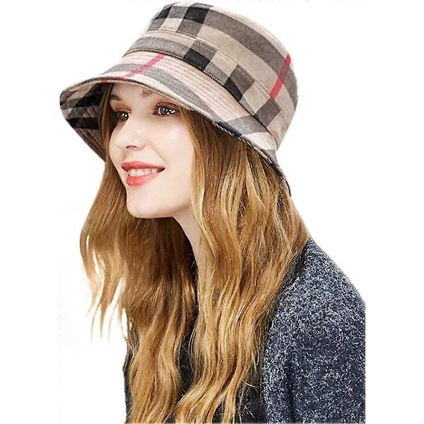 Rutiga Tartan Bucket Hats för Kvinnor Vintage Rullbar Fiskehatt Solhatt (LGL)