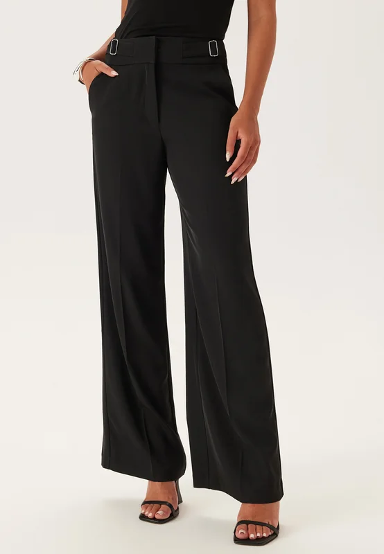 BUBBLEROOM-Wide Leg Adjustable Trousers-Black-34