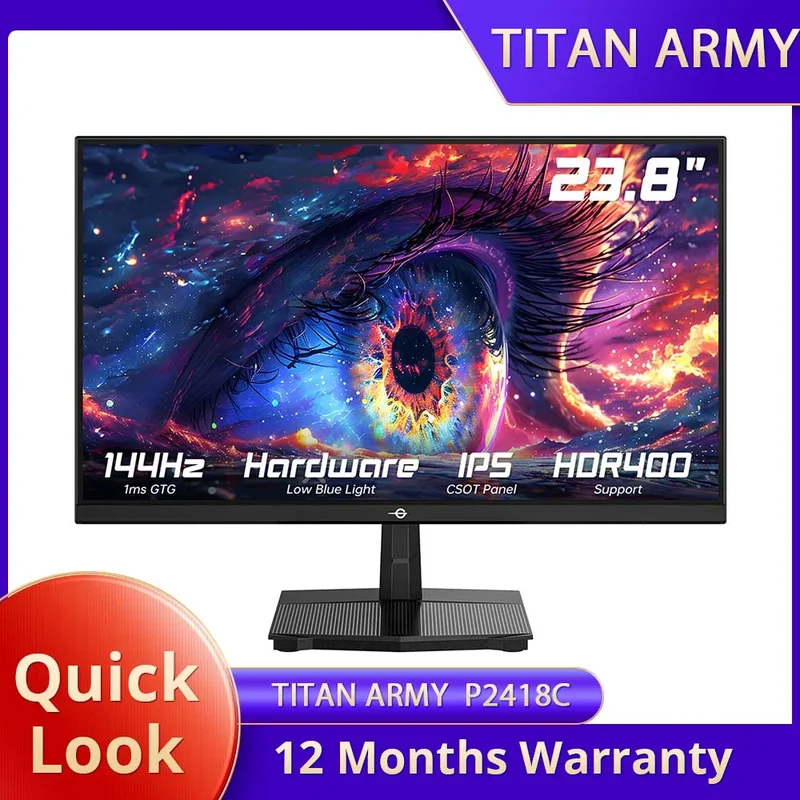 AliExpress - TITAN ARMY P2418C Moniteur de bureau plat 16:9 23,8 pouces IPS FHD 144 Hz, résolution maximale 1920 x 1080, design sans bordure sur 3 