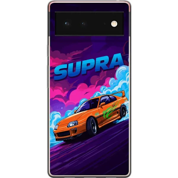 Kompatibelt Mobilskal till Google Pixel 6 Kraftfull orange sportbil i neonfärgad miljö med fartkänsla och racinginspirerad design