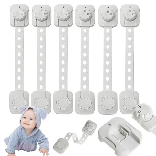Barnsäkerhetslås för skåp och lådor 6-pack plast 22x4 cm