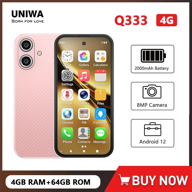 AliExpress - UNIWA Q333 4G Full Bands MINI Smartphone Android 4GB+64GB Mobiltelefon 2000mAh Face ID WhatsApp GPS Kleines Telefon unterstützt TF-Karte