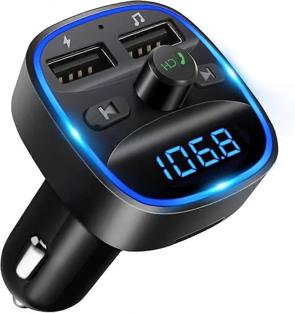 Bluetooth FM-sender, Bluetooth MP3-spiller trådløs radioadaptersett FM-sender billader, håndfri samtale, 2 USB-porter