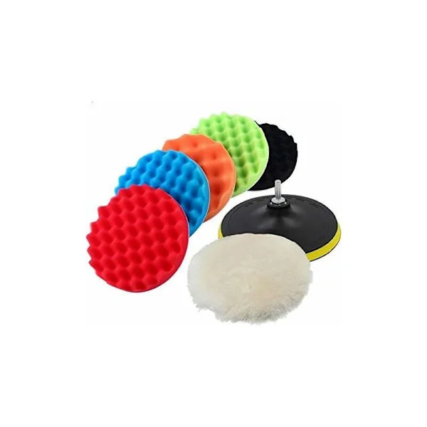 7 st 5-tums Svamp Polering Vaxning Polering Förening Polermaskin Bil Kit + M14 Borradapter Kit (5 tum)