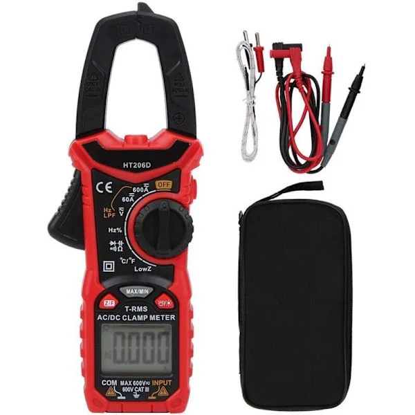 Tångamperemeter HT206D. AC/DC mätområde: 0 A - 600 A. Digital multimeter med automatisk val. LCD-skärm. CAT III 600V