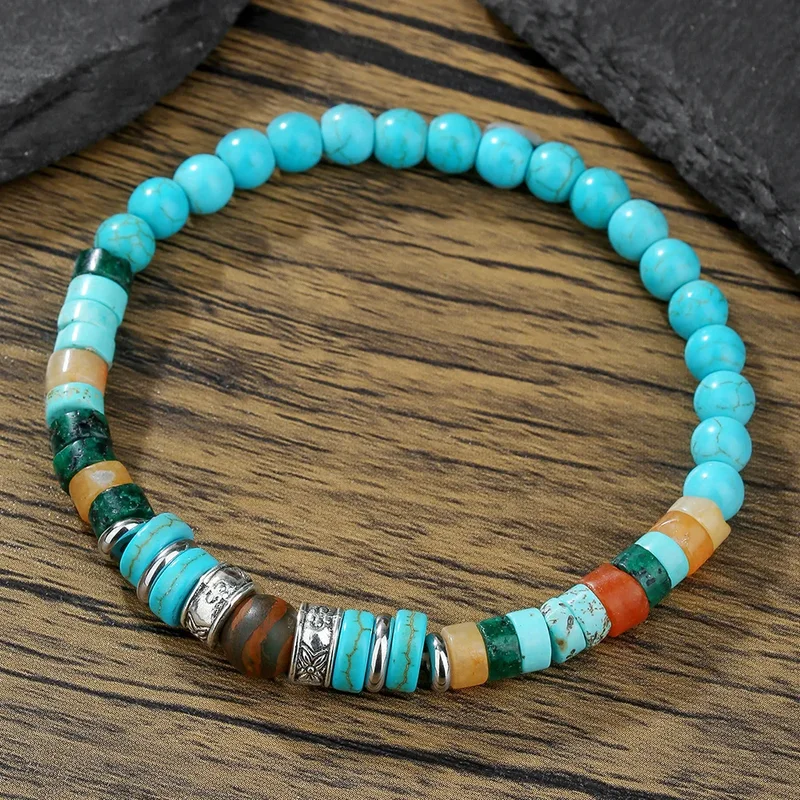 AliExpress - 1PC mode homme Vintage bohême coloré Bracelet de perles pour hommes femmes artificielle Turquoise Bracelet homme perles bijoux