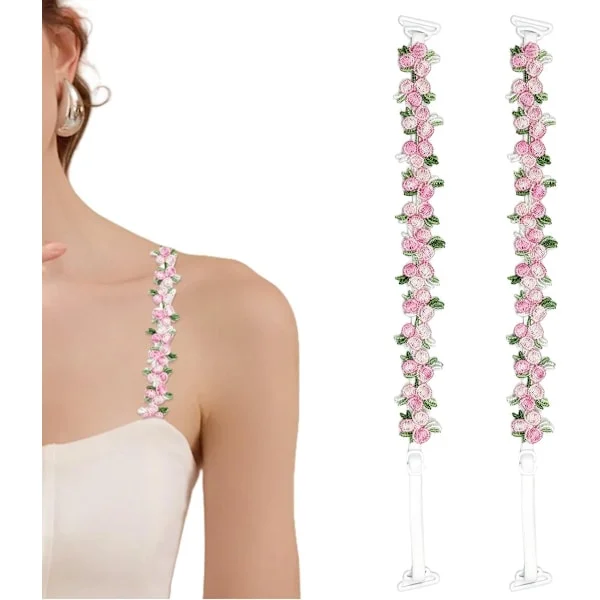 BH-band - 1 par - Ersättnings-BH-band för kvinnor - Elastiska BH-band med blommönster och spets