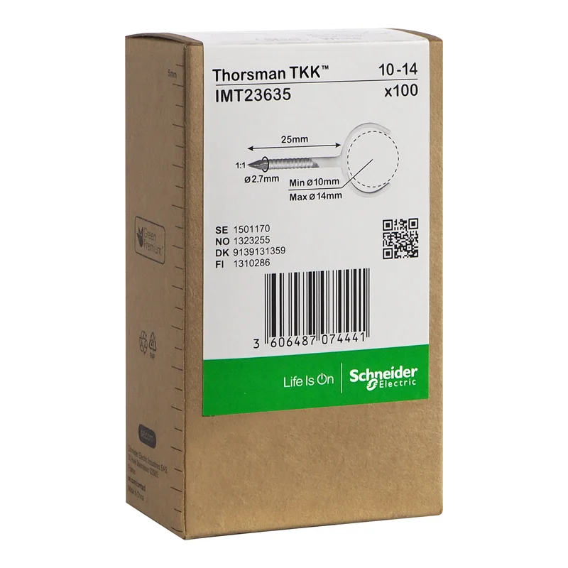 Schneider Electric IMT23635 Klammer skruv, 100-pack, rund kabel 10-14, 2,7x25 mm, Installationsmaterial