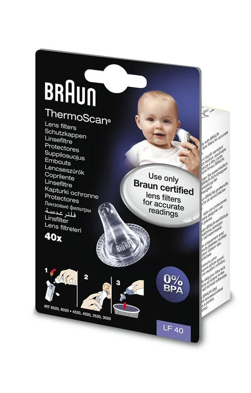 Braun Linsefilter til øretermometer 40 stk., Medicin & Pleje, Termometre, Øretermometre