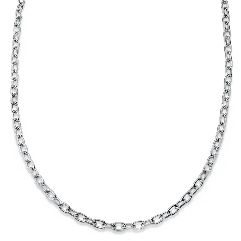 New Classics | Collar de eslabones tipo rolo de acero inoxidable en tono plateado con cierre de timón de 6,5 mm para hombres - Collares de cadena