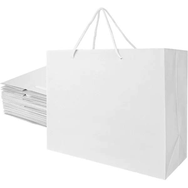 20 st Vita Presentpåsar, 30x25x13CM Vit Papperspåse med Handtag, Tjocklek 250g Medium Party Papper Butikspåsar Presentpåse