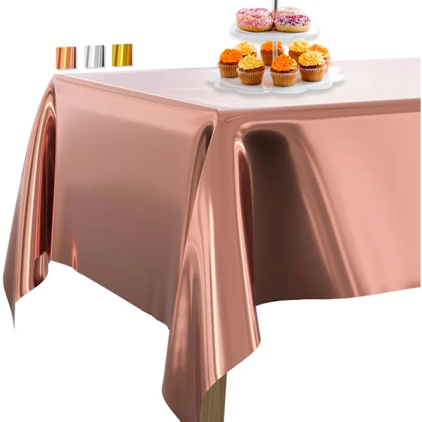 Roséguldfolie Duk, Rektangulär Duk, Folieduk för 1,8 till 2,4 Meters Bord, Metallisk Duk, Plastduk för Fest (1