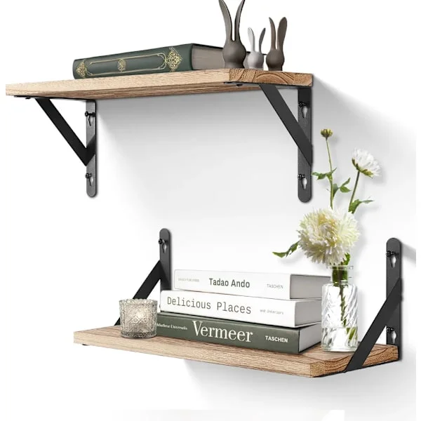 2x Floating Shelves, 36*15.5CM Rustic Wooden Shelves, Wall Shelves Wall Board for Living Room Bathroom Kitchen Hall Metal/Wood