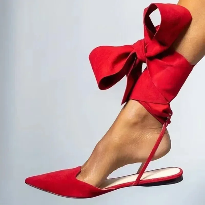AliExpress - Ladies Shoes on Sale 2025 Pointed Toe Women's Sandals Summer Shallow Mouth Lace Up Shoes Female Slingbacks Flat Heel Sandals