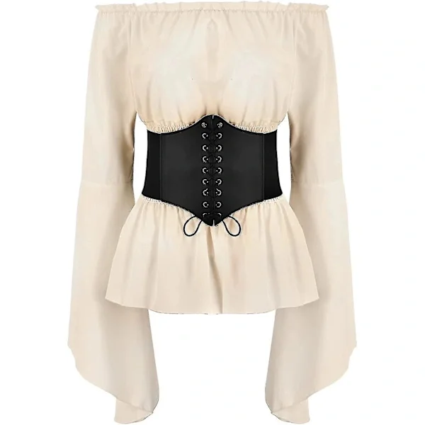 Trendikäs Naisten Renessanssin Blousit Topit Korsetti Vyötärövyö Keskiaikainen Viktoriaaninen Off Shoulder Pitkähihainen Paita Pirate Cosplay Asut S