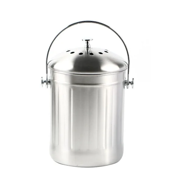 Odor-Free Stainless Steel Compost Bin for Kitchen - Kitchen Compost Container - Includes Replacement Carbon Filter, 3018cm