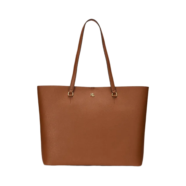 Lauren Ralph Crosshatch Leather Large Karly Tote Handväskor Dam Brun ONESIZE