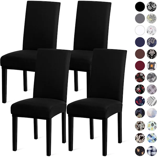 4 stk. Spisestoltrekk, Kjøkkenstoltrekk, Parsons Stoltrekk, Spandex Stolbeskytter for Spisestue Stoler med Stretch - Svart