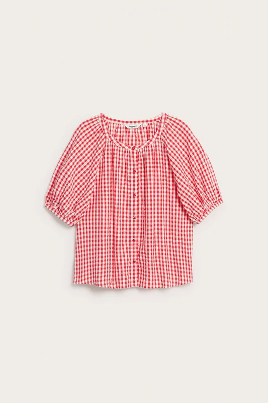 Kappahl | Rutete bluse i seersucker Rød L | Dame