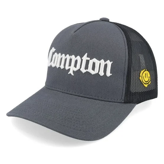 Lucid Smile - Grijs trucker Cap - Compton 3d Script Grey/Black A-frame Trucker @ Hatstore