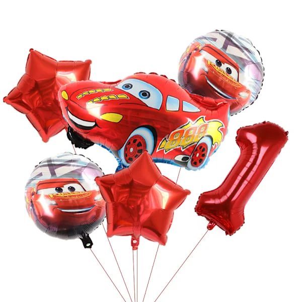 Animation Car Series Aluminium Ballong 6st Blixten McQueen Barnkalas Dekoration Barnleksak Present
