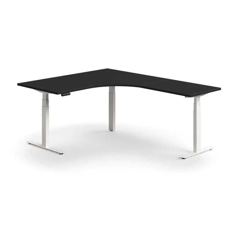 Standing desk QBUS, dual motor, L-shaped, 1600x2000 mm, white frame, black