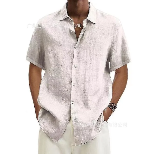 Sommar Herr Bomull Linne Blus - Kort Ärm, Nedvikt Krage, Lös Passform, Knäppning (S-5XL) 4XL vit
