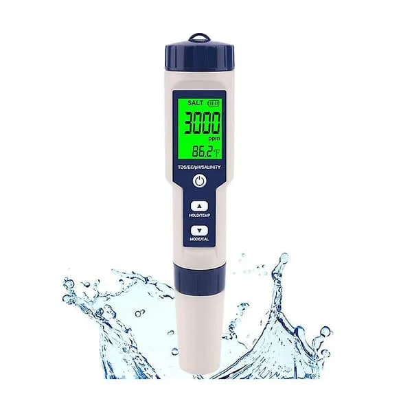 Pool Salt Tester, Digital Salinity Meter, Hög noggrannhet 5 i 1 Salinity Tester för Salt Water, IP67