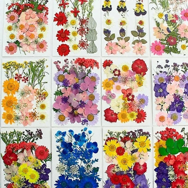 Tørrede pressede blomster – 90 stk. ægte farverige blomster og blade til gør-det-selv-håndværkslys
