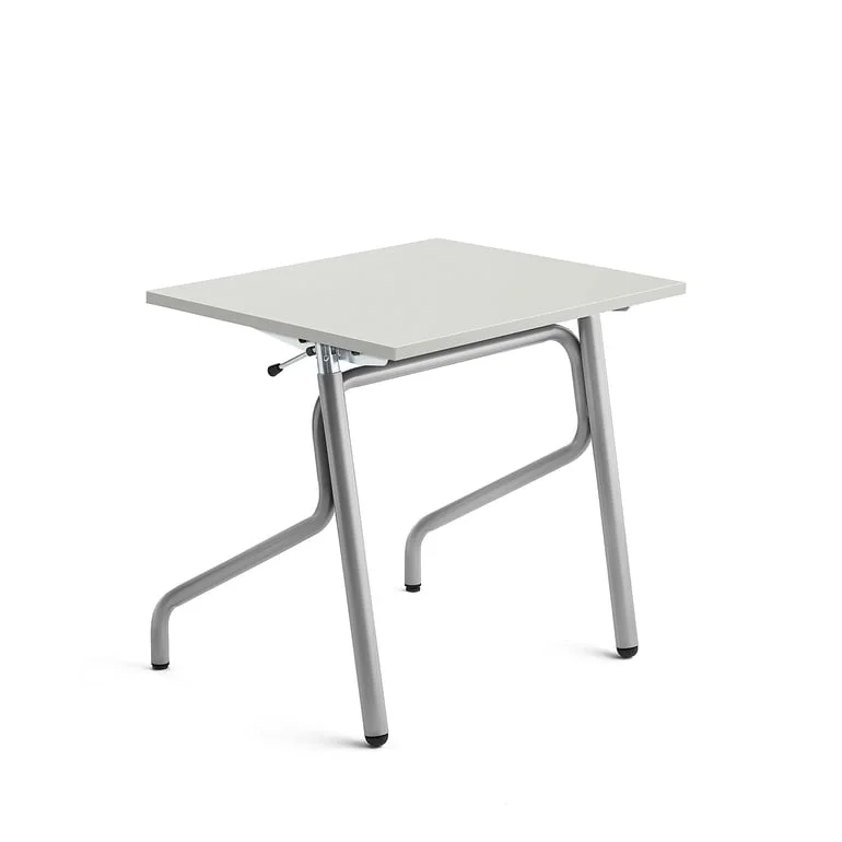 Sit-stand student desk ADJUST, 700x600 mm, high pressure laminate, grey, silver