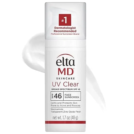 EltaMD UV Clear Facial Sunscreen SPF 46, Oil-Free Sunscreen with Zinc Oxide, Dermatologist Recommended