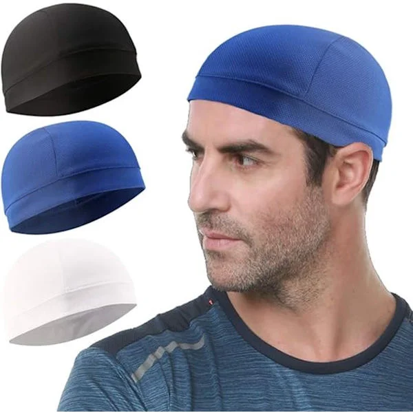 3 sportsbeanie – sykkel- og løpelue, hjelmforing, svettetransporterende – unisex – svart, hvit, blå