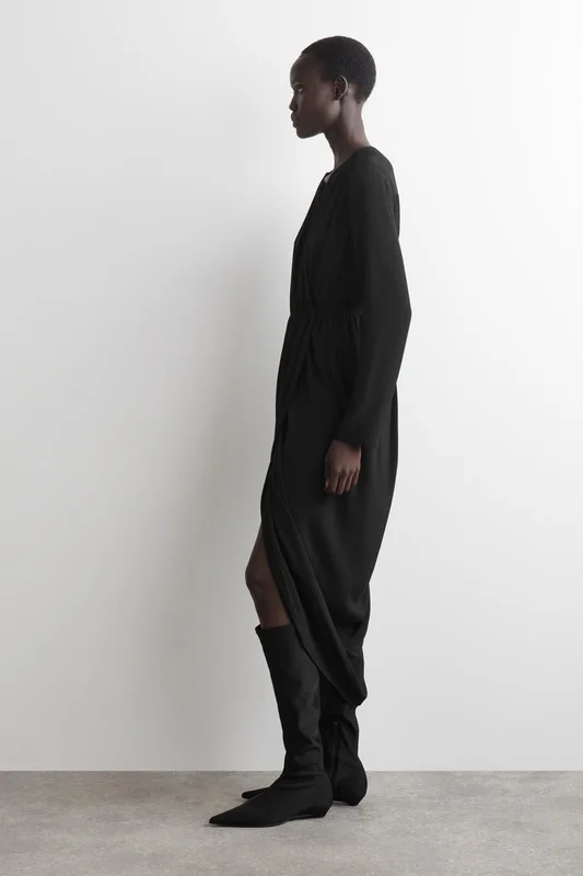 COS Women's Abito Midi A Portafoglio in Nero