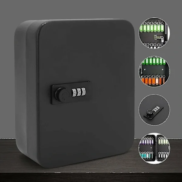 Wall Mounted Lockable Key Security Cabinet with Combination Lock, Metal, 20 Key Slots