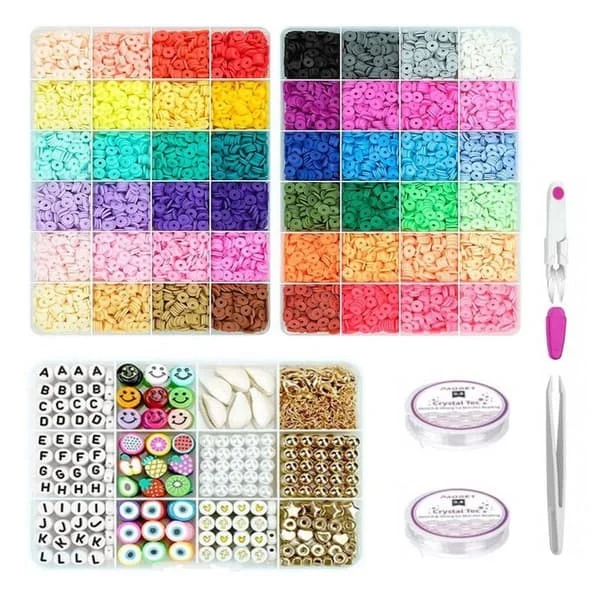 Lerperler / Heishi-perler Arona Kit - KREA DIY-smykkesæt med forskellige perler - 12000 stk
