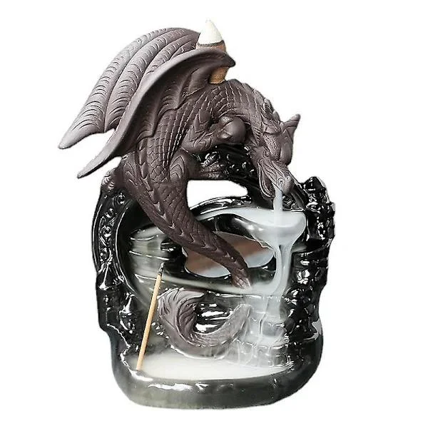 Ceramic Dragon Incense Burner Waterfall Backflow Incense Holder Aromatherapy Ornament Decor Home