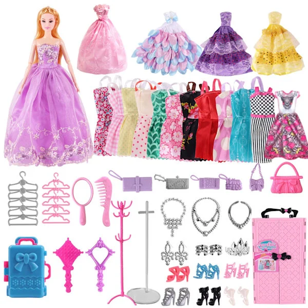 Barbie doll, dress-up wardrobe wedding doll, pretend play toys, birthday gift set pink