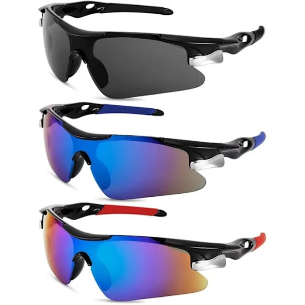 3-pack Polarized Sports Sunglasses, Trendy Windproof Cycling Glasses Protective Light Sunglasses Outdoor Eyewear for Men Women