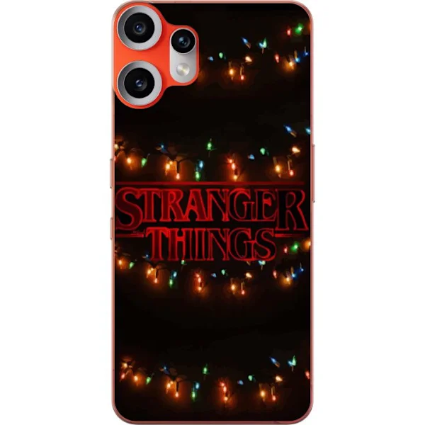 Kompatibelt Mobilskal till Nothing CMF Phone 2 Pro Röd lysande retro logotyp med färgglada julgransljus på en mörk bakgrund, perfekt för fans av neon