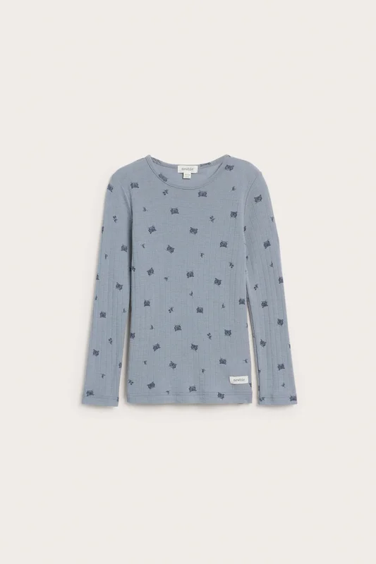 Newbie | Mönstrad topp i merinoull Ljusblå 98/104 | Barn